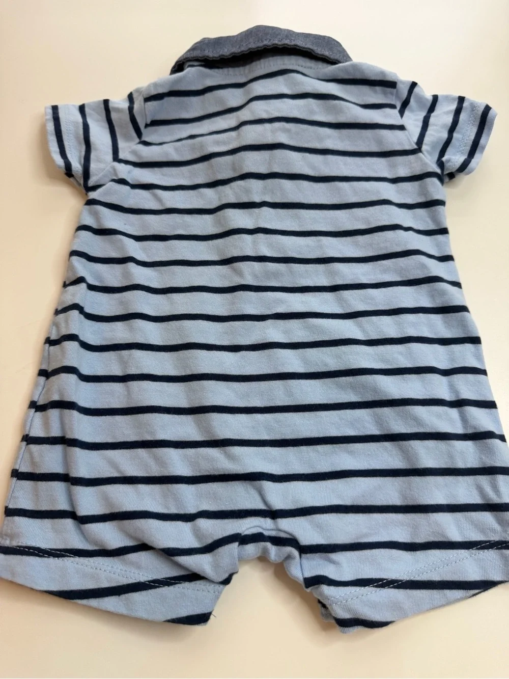 Carter's Light Blue & Navy Striped Polo Romper